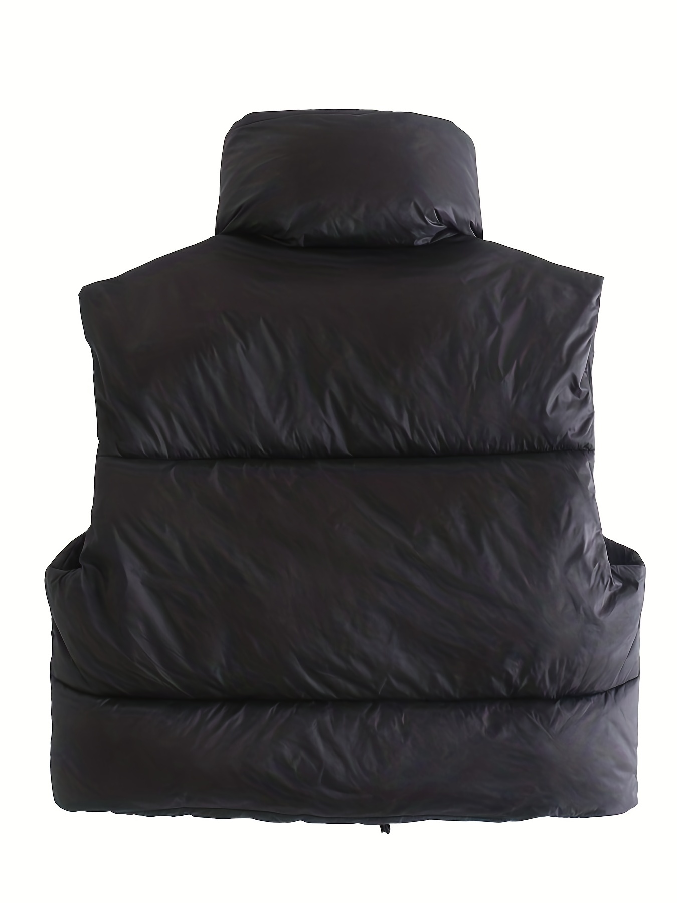 zip up sleeveless puffy jacket casual turtle neck jacket for fall winter womens clothing details 9
