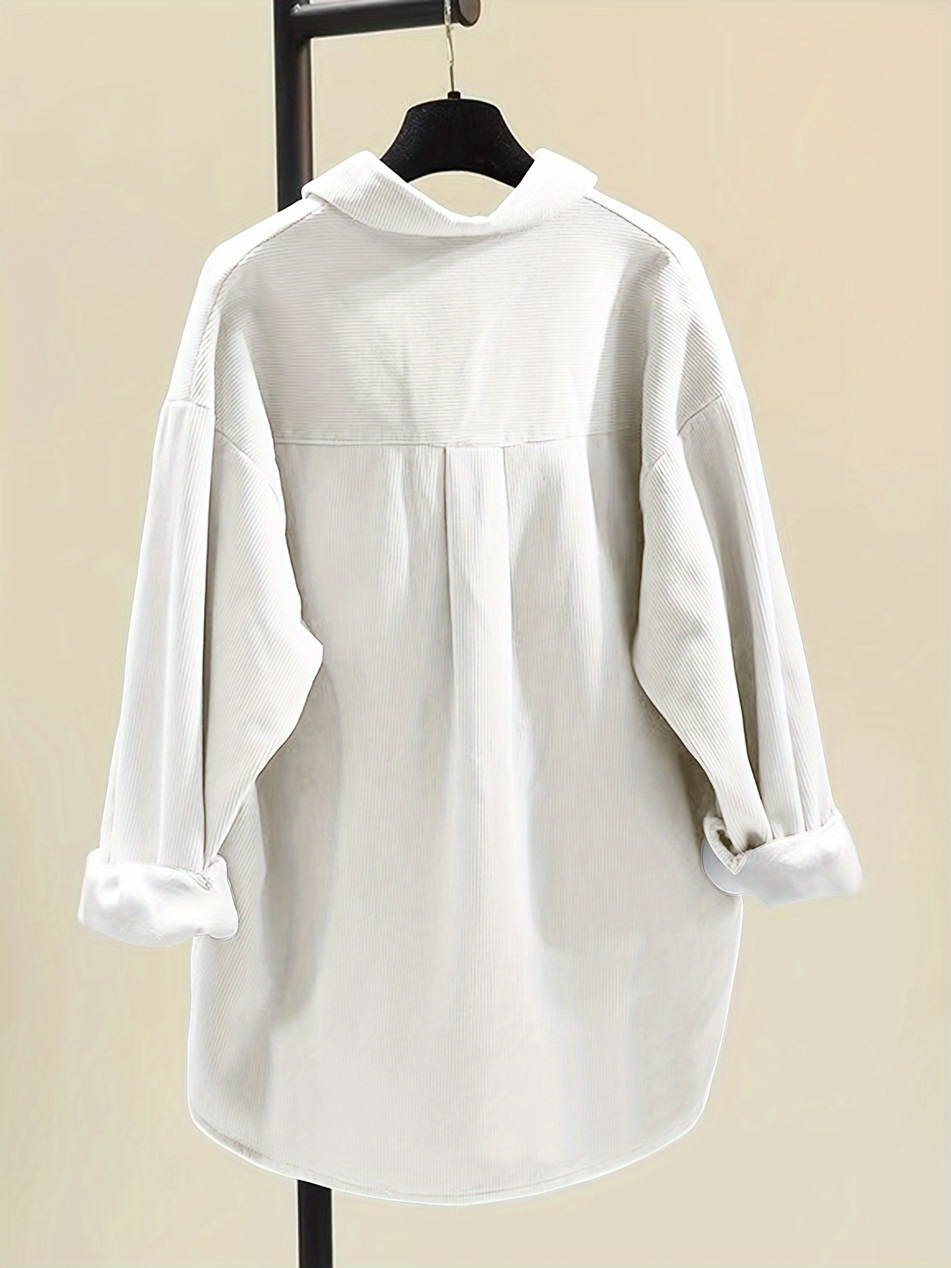 button front plush lined solid jacket casual collared long sleeve outerwear womens clothing details 10