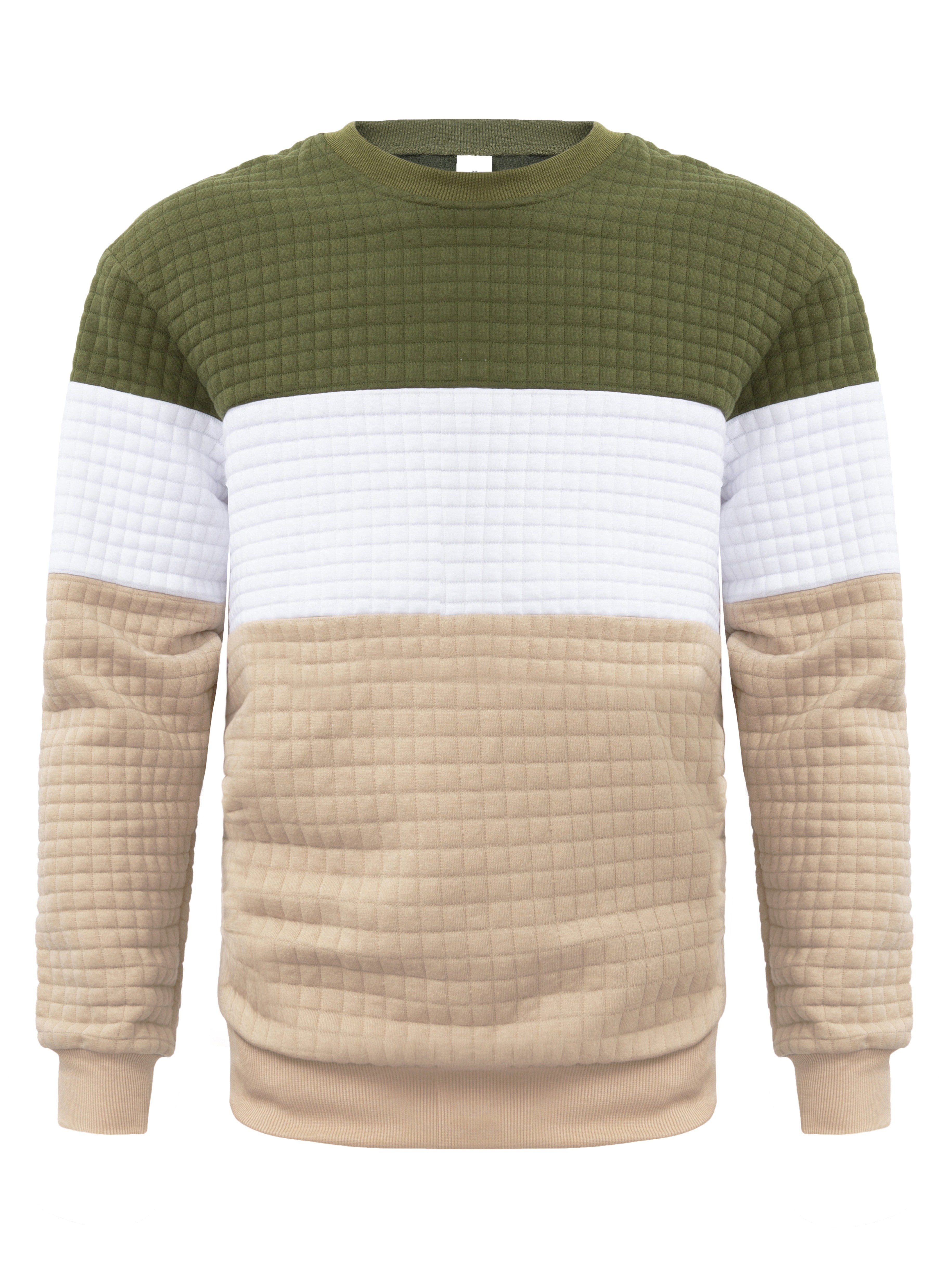 waffle color block trendy sweatshirt mens casual crew neck pullover sweatshirt for men fall winter details 0